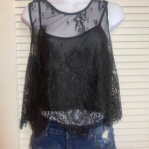 In Style Collection Black Lace Mesh Tank Top NWT Size L